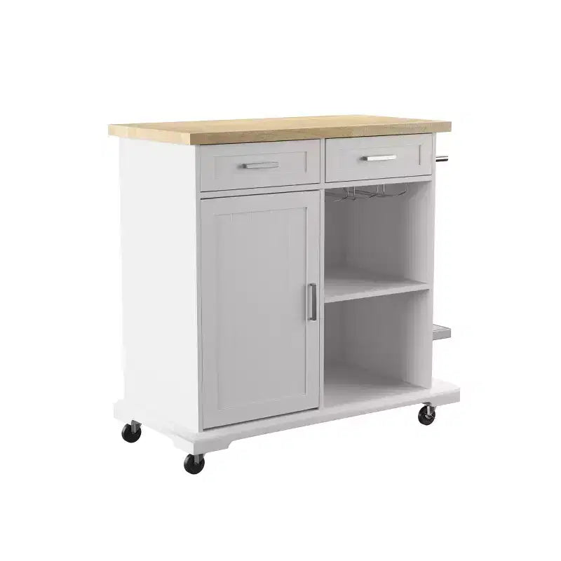 Rolling Kitchen Island with Storage - White