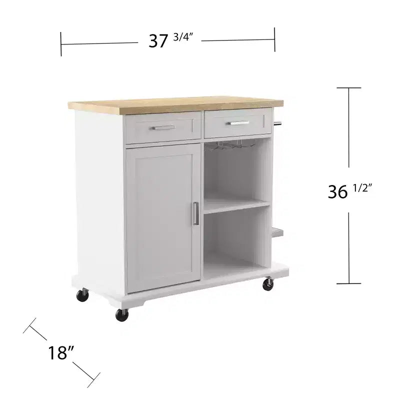 Rolling Kitchen Island with Storage - White