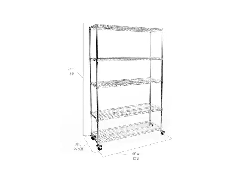 5-Tier 48 x 18 NSF-Certified Steel Wire Shelving Unit