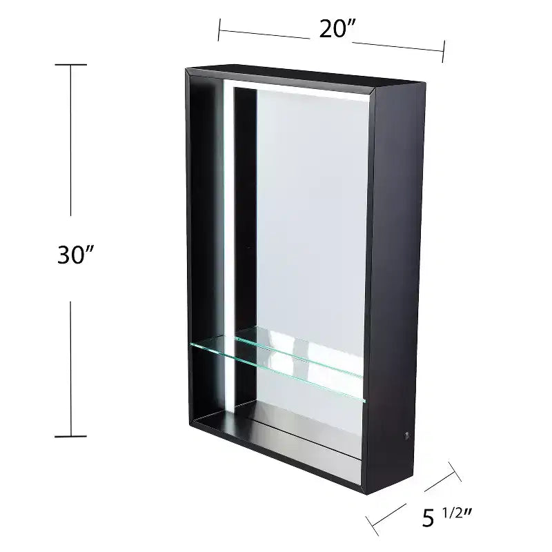 Lighted Wall Mirror with Shelf - Black