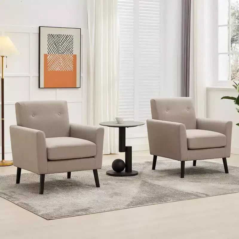 Mid-Century Accent Chair, Modern Fabric Accent Armchair, Comfy Upholstered Reading Accent Chairs for Bedroom,Single Sofa Chair with Wood Legs