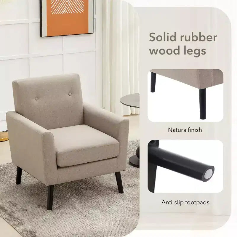 Mid-Century Accent Chair, Modern Fabric Accent Armchair, Comfy Upholstered Reading Accent Chairs for Bedroom,Single Sofa Chair with Wood Legs