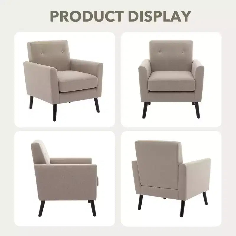 Mid-Century Accent Chair, Modern Fabric Accent Armchair, Comfy Upholstered Reading Accent Chairs for Bedroom,Single Sofa Chair with Wood Legs