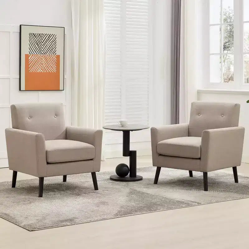 Mid-Century Accent Chair, Modern Fabric Accent Armchair, Comfy Upholstered Reading Accent Chairs for Bedroom,Single Sofa Chair with Wood Legs