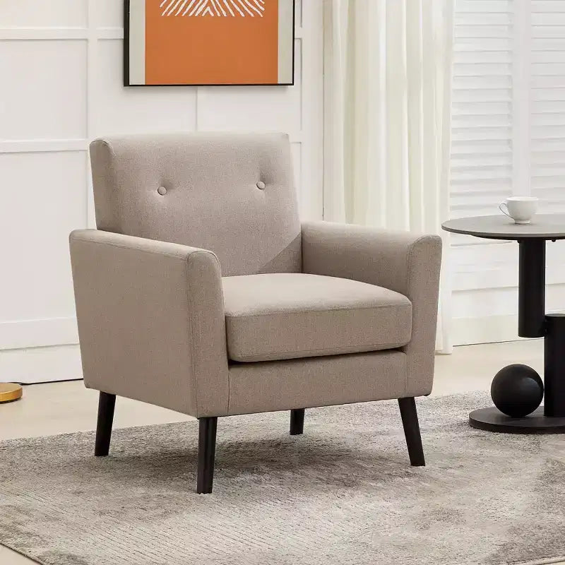 Mid-Century Accent Chair, Modern Fabric Accent Armchair, Comfy Upholstered Reading Accent Chairs for Bedroom,Single Sofa Chair with Wood Legs