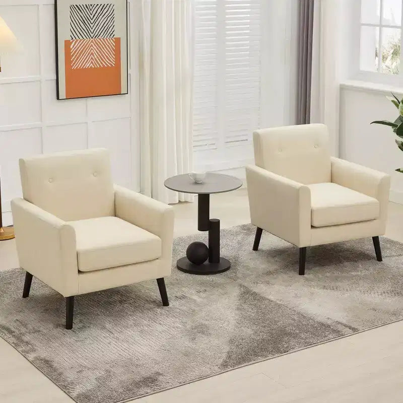 Mid-Century Accent Chair, Modern Fabric Accent Armchair, Comfy Upholstered Reading Accent Chairs for Bedroom,Single Sofa Chair with Wood Legs