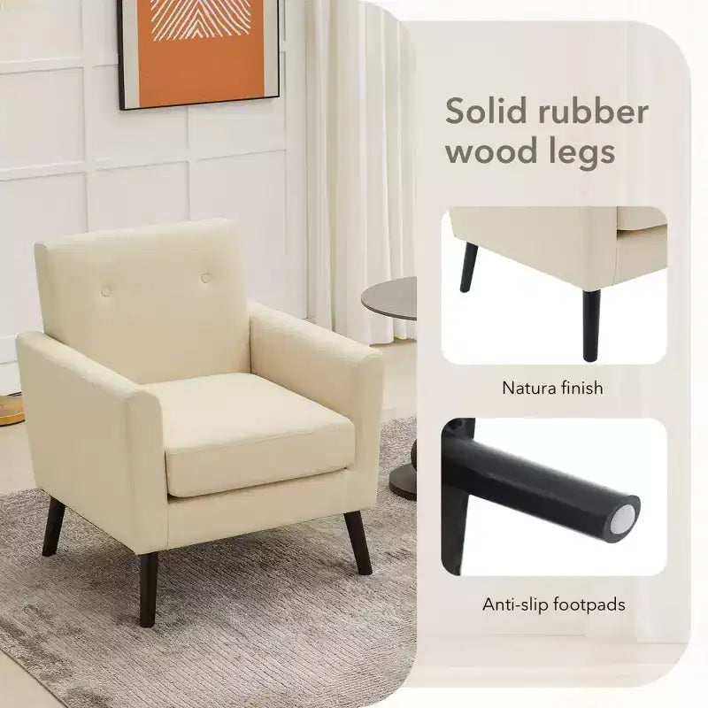 Mid-Century Accent Chair, Modern Fabric Accent Armchair, Comfy Upholstered Reading Accent Chairs for Bedroom,Single Sofa Chair with Wood Legs