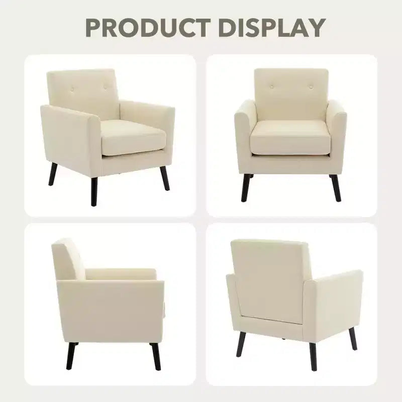 Mid-Century Accent Chair, Modern Fabric Accent Armchair, Comfy Upholstered Reading Accent Chairs for Bedroom,Single Sofa Chair with Wood Legs
