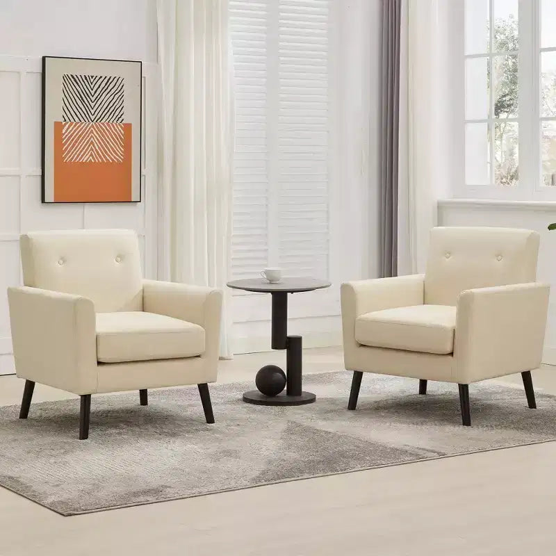 Mid-Century Accent Chair, Modern Fabric Accent Armchair, Comfy Upholstered Reading Accent Chairs for Bedroom,Single Sofa Chair with Wood Legs