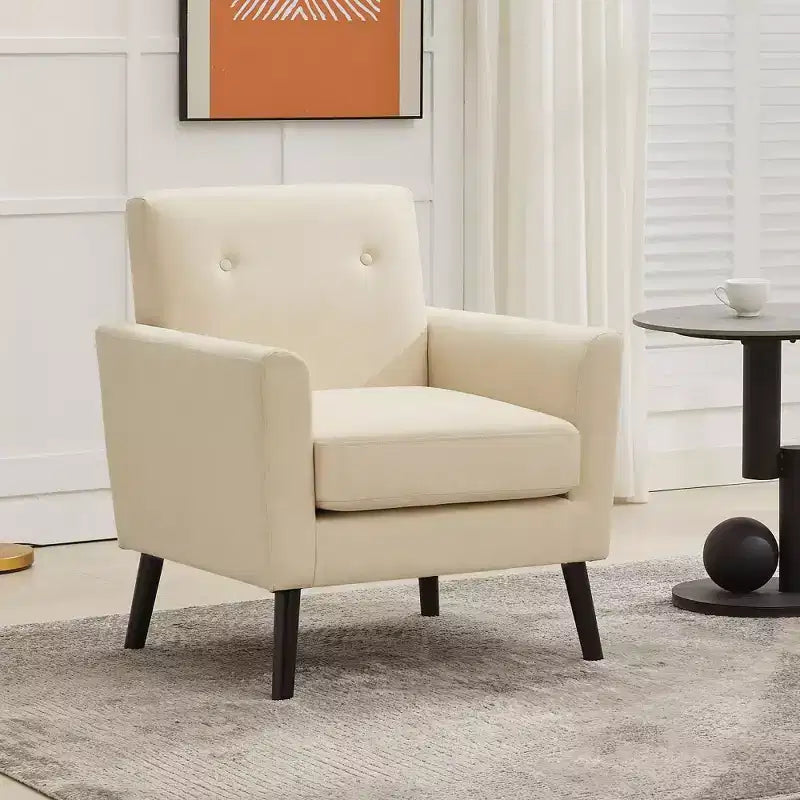 Mid-Century Accent Chair, Modern Fabric Accent Armchair, Comfy Upholstered Reading Accent Chairs for Bedroom,Single Sofa Chair with Wood Legs