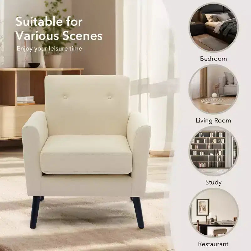 Mid-Century Accent Chair, Modern Fabric Accent Armchair, Comfy Upholstered Reading Accent Chairs for Bedroom,Single Sofa Chair with Wood Legs