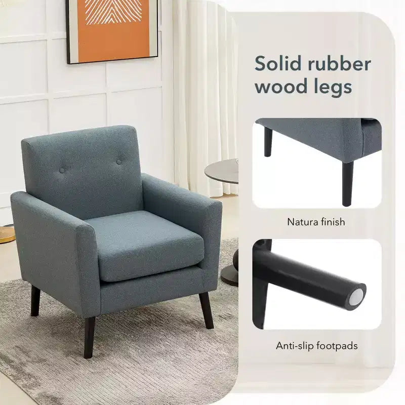 Mid-Century Accent Chair, Modern Fabric Accent Armchair, Comfy Upholstered Reading Accent Chairs for Bedroom,Single Sofa Chair with Wood Legs