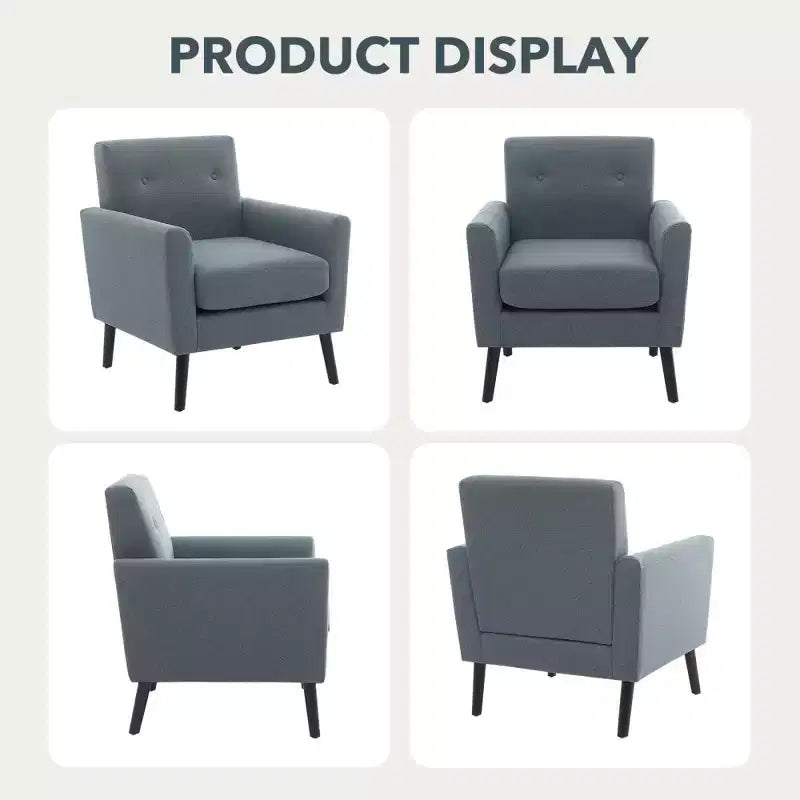 Mid-Century Accent Chair, Modern Fabric Accent Armchair, Comfy Upholstered Reading Accent Chairs for Bedroom,Single Sofa Chair with Wood Legs