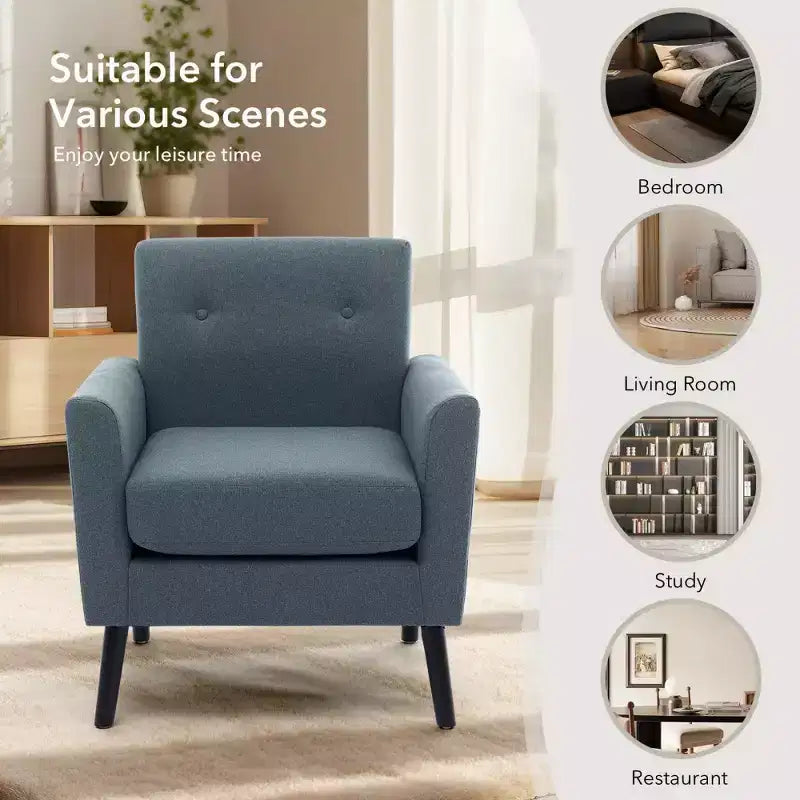Mid-Century Accent Chair, Modern Fabric Accent Armchair, Comfy Upholstered Reading Accent Chairs for Bedroom,Single Sofa Chair with Wood Legs