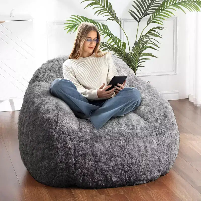 Bean Bag Chairs for Adults, Faux Fur Bean Bag Chair with Filler, Soft Plush Living Room Beanbag Chair Armrest Bean Bag Couch for Reading