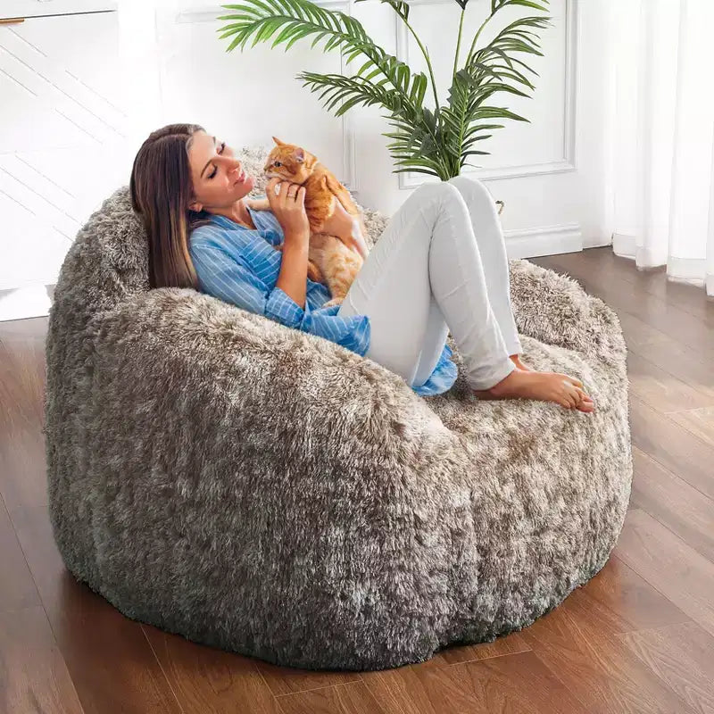 Bean Bag Chairs for Adults, Faux Fur Bean Bag Chair with Filler, Soft Plush Living Room Beanbag Chair Armrest Bean Bag Couch for Reading
