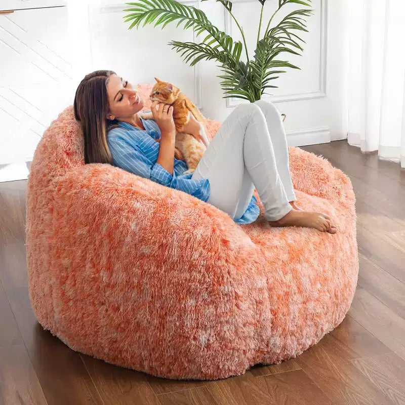 Bean Bag Chairs for Adults, Faux Fur Bean Bag Chair with Filler, Soft Plush Living Room Beanbag Chair Armrest Bean Bag Couch for Reading