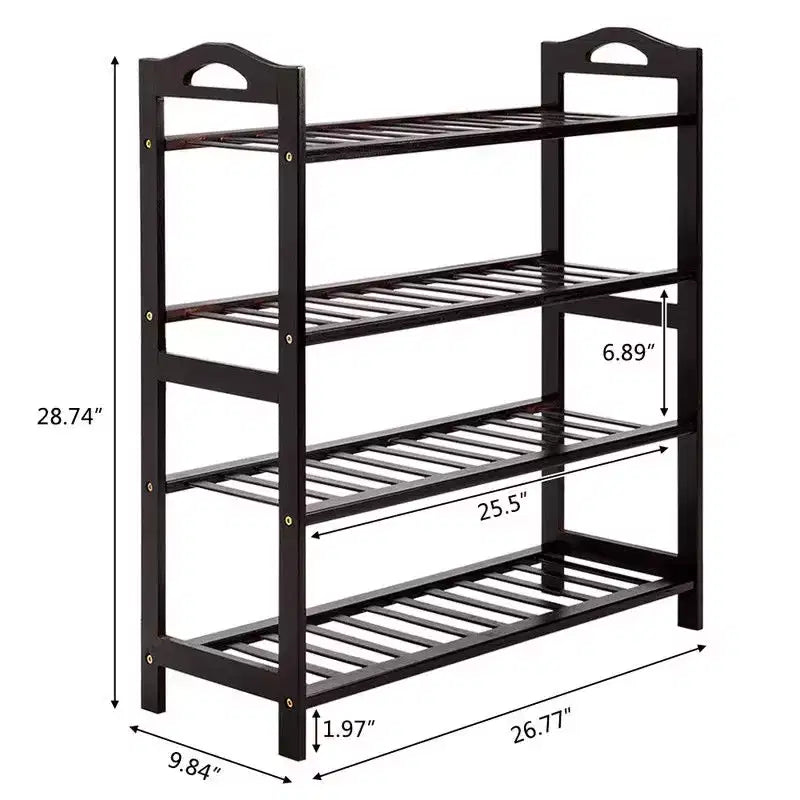 4-Tier Coffee Bamboo 26.77in. W Shoe Rack