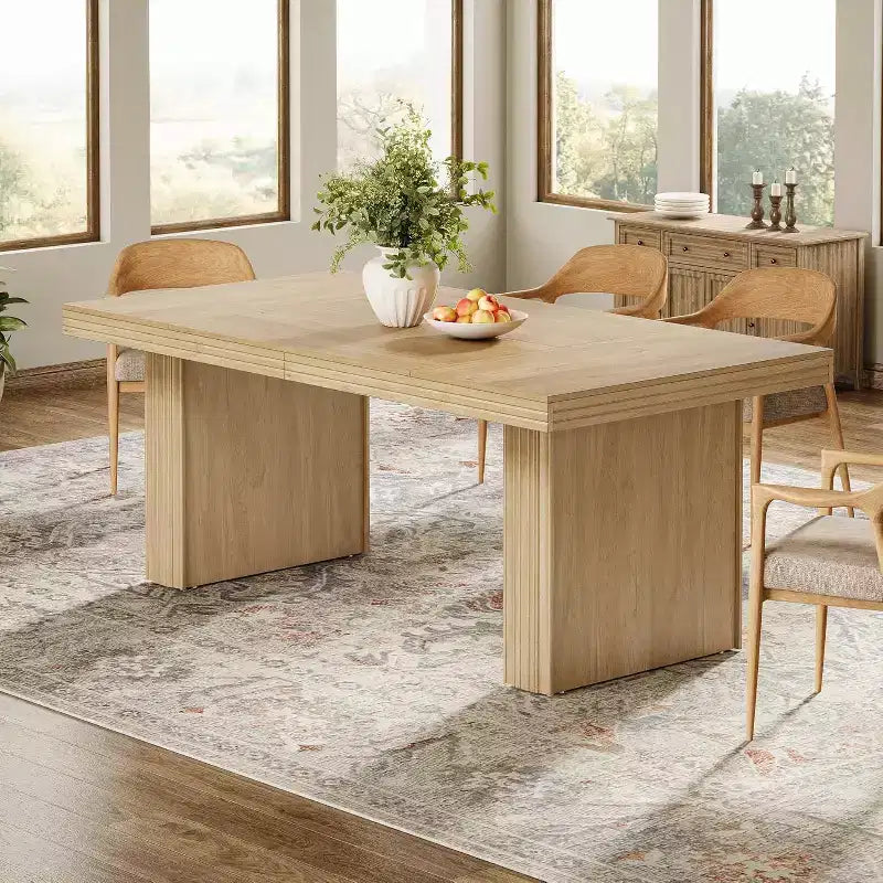 Modern 63 Farmhouse Dining Table for 6, Kitchen Table with Fluted Line for Dining Room, Living Room