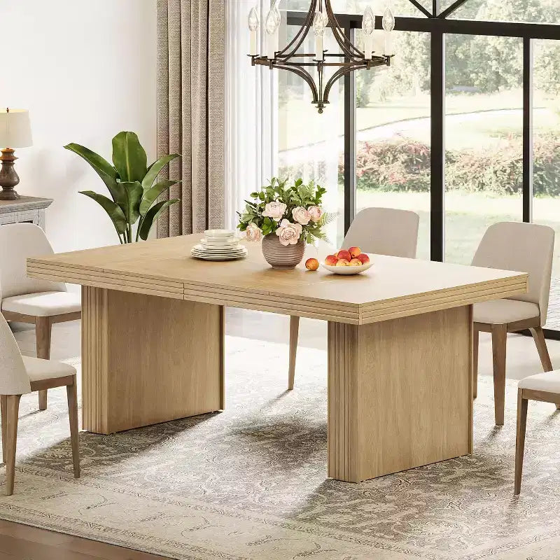 Modern 63 Farmhouse Dining Table for 6, Kitchen Table with Fluted Line for Dining Room, Living Room