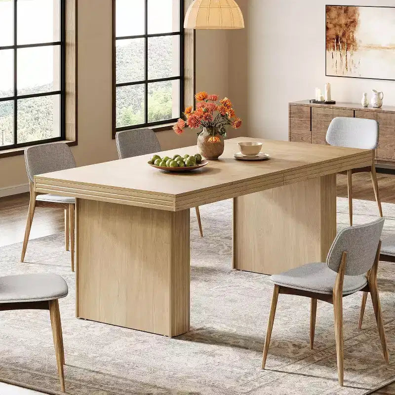 Modern 63 Farmhouse Dining Table for 6, Kitchen Table with Fluted Line for Dining Room, Living Room