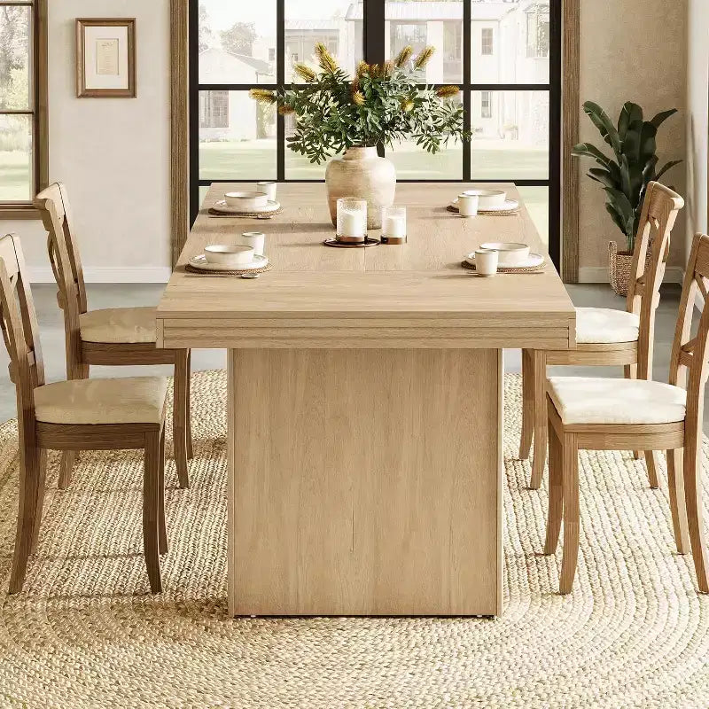 Modern 63 Farmhouse Dining Table for 6, Kitchen Table with Fluted Line for Dining Room, Living Room