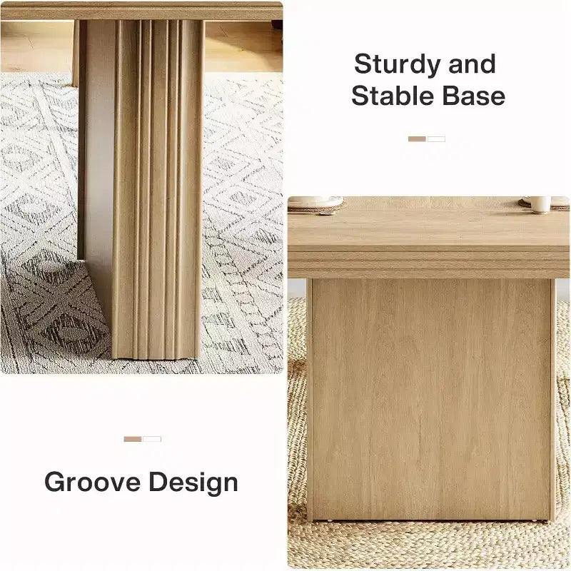 Modern 63 Farmhouse Dining Table for 6, Kitchen Table with Fluted Line for Dining Room, Living Room