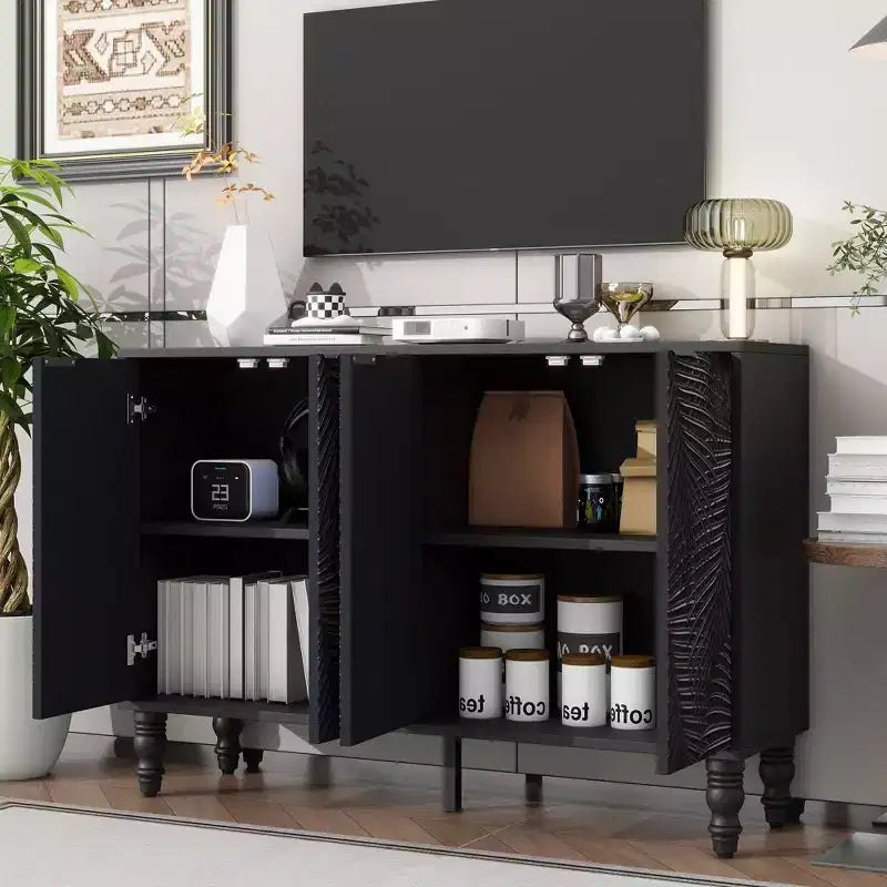 Modern TV Stand Entertainment Center with 2 Storage Cabinets for Living Room