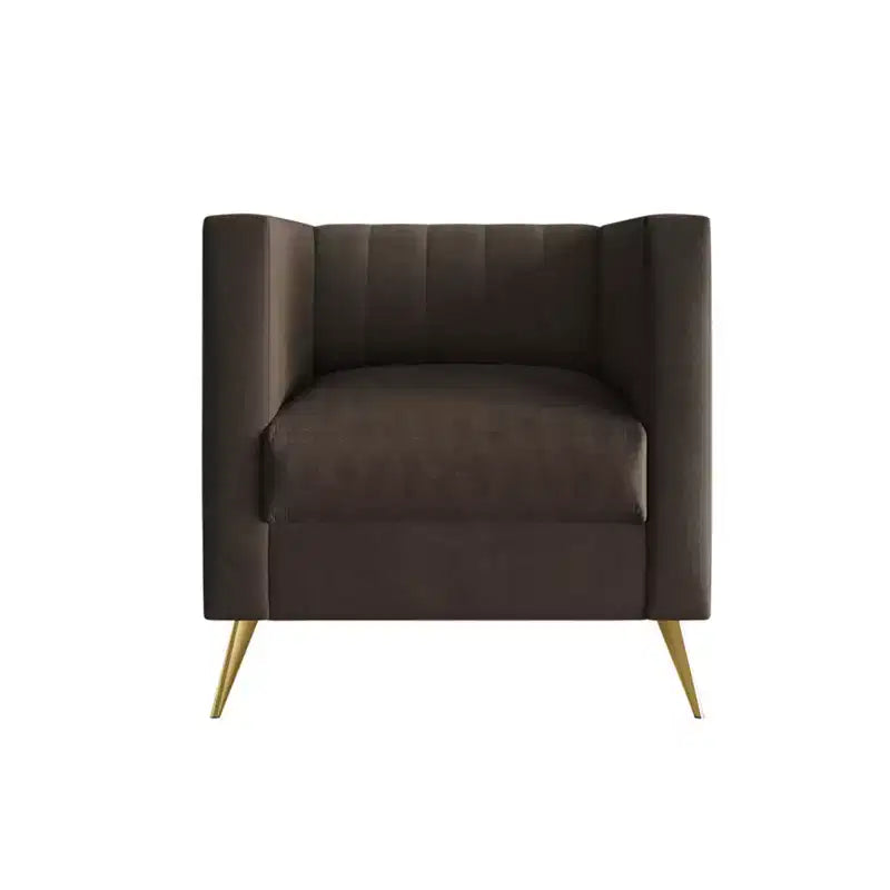 Velvet Square Arm Chair with Channel Tufting and Gold Legs