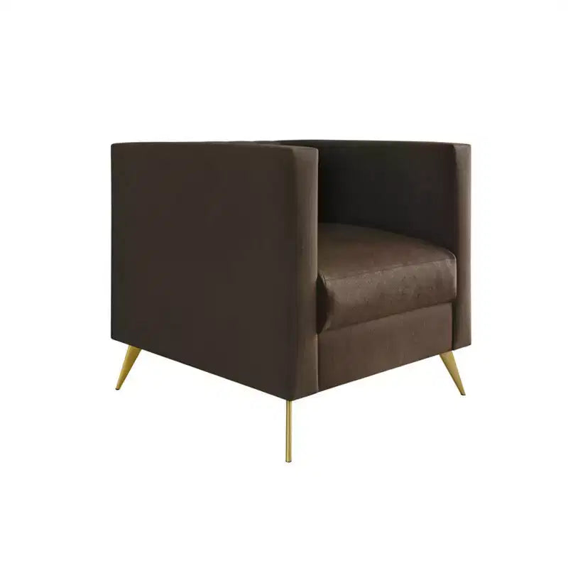 Velvet Square Arm Chair with Channel Tufting and Gold Legs