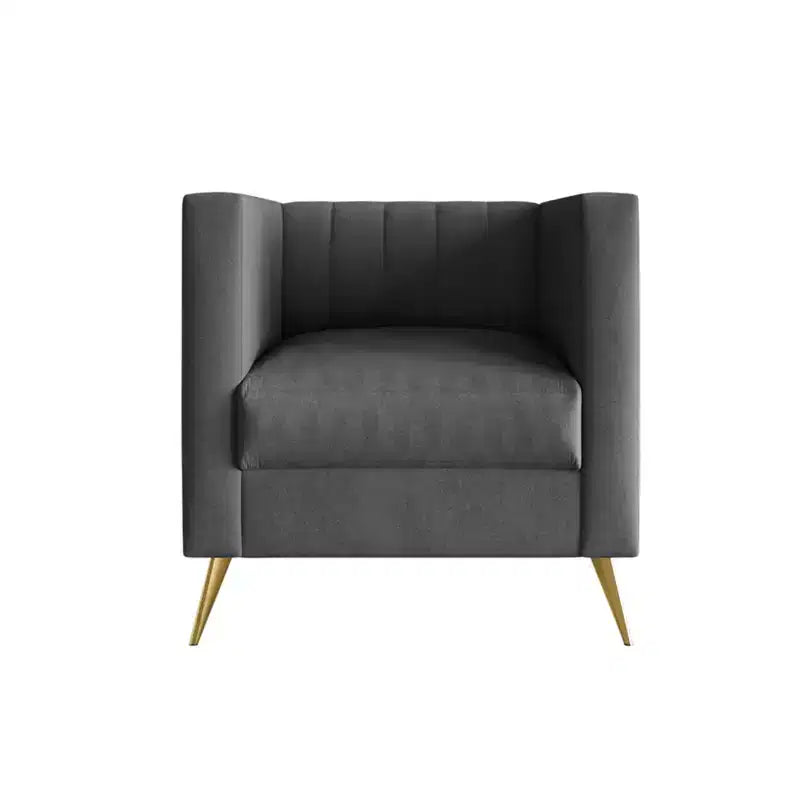 Velvet Square Arm Chair with Channel Tufting and Gold Legs