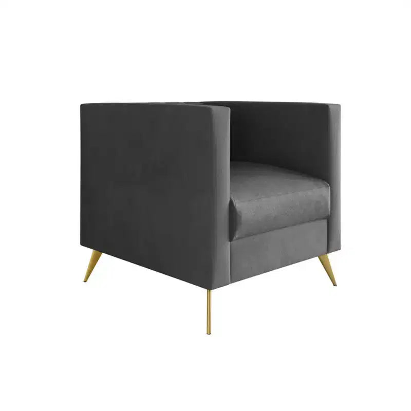 Velvet Square Arm Chair with Channel Tufting and Gold Legs