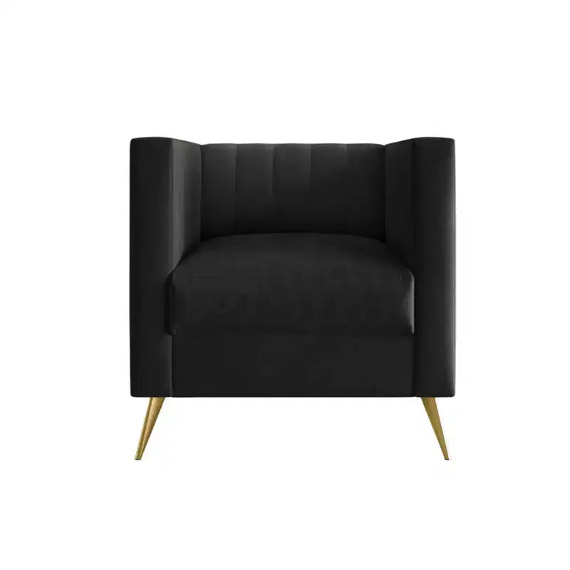 Velvet Square Arm Chair with Channel Tufting and Gold Legs