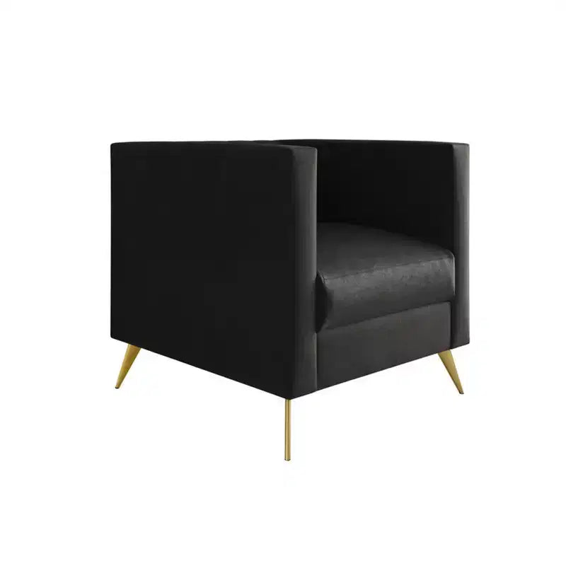 Velvet Square Arm Chair with Channel Tufting and Gold Legs