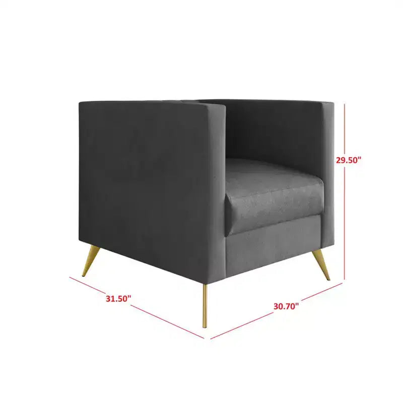 Velvet Square Arm Chair with Channel Tufting and Gold Legs