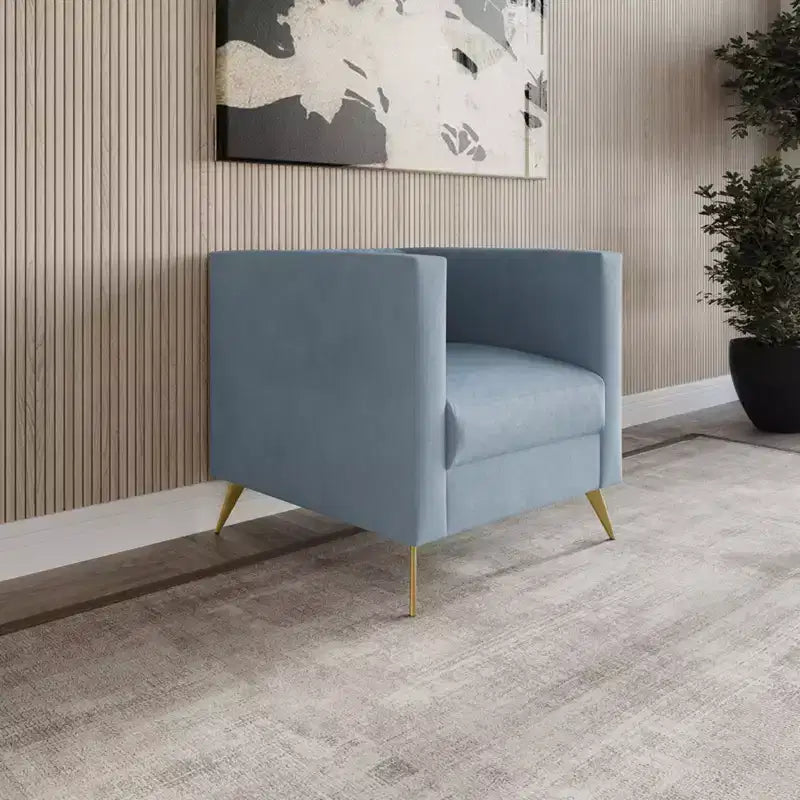 Velvet Square Arm Chair with Channel Tufting and Gold Legs