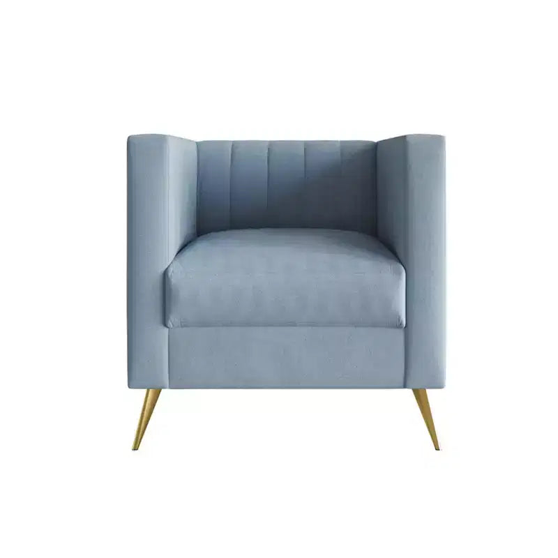 Velvet Square Arm Chair with Channel Tufting and Gold Legs