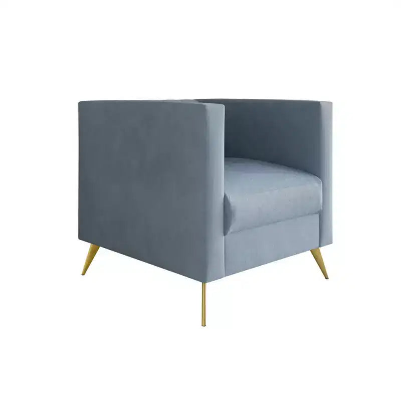 Velvet Square Arm Chair with Channel Tufting and Gold Legs