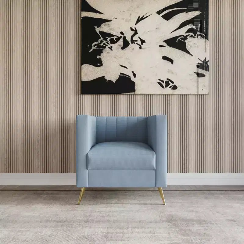 Velvet Square Arm Chair with Channel Tufting and Gold Legs