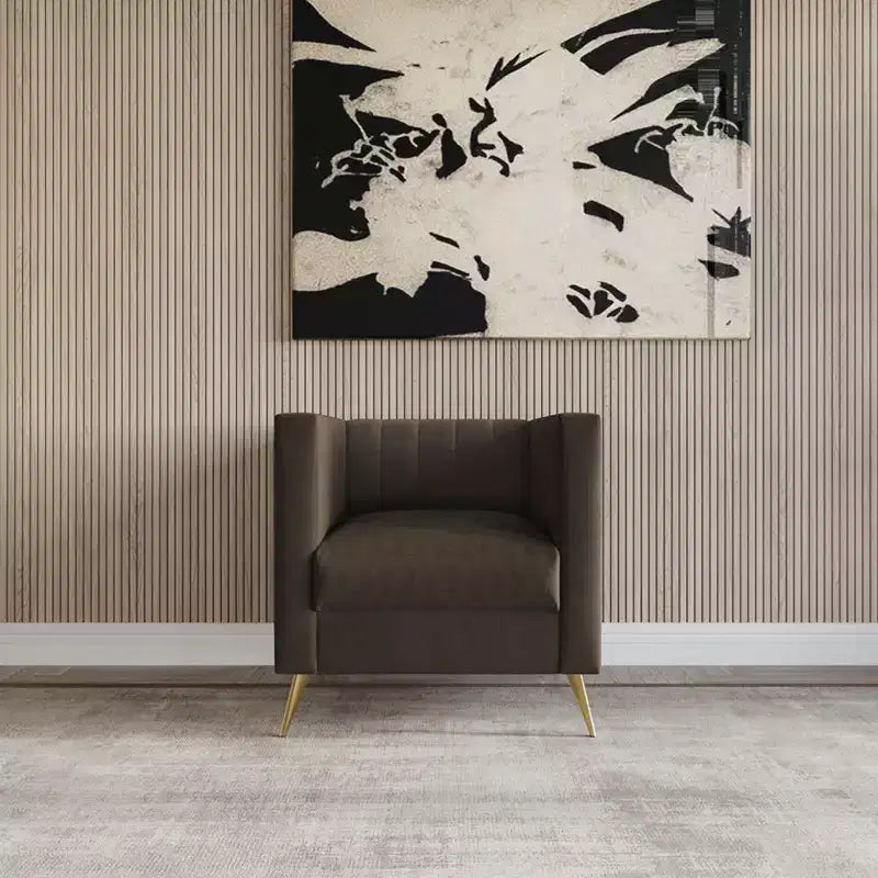 Velvet Square Arm Chair with Channel Tufting and Gold Legs