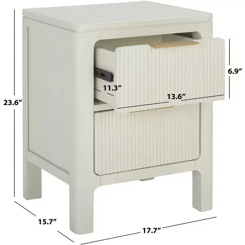 White Nightstand with Drawer, Acacia Wood Veneer Bedside Table