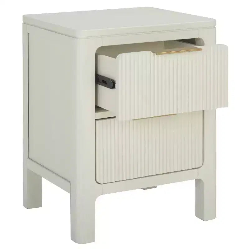 White Nightstand with Drawer, Acacia Wood Veneer Bedside Table