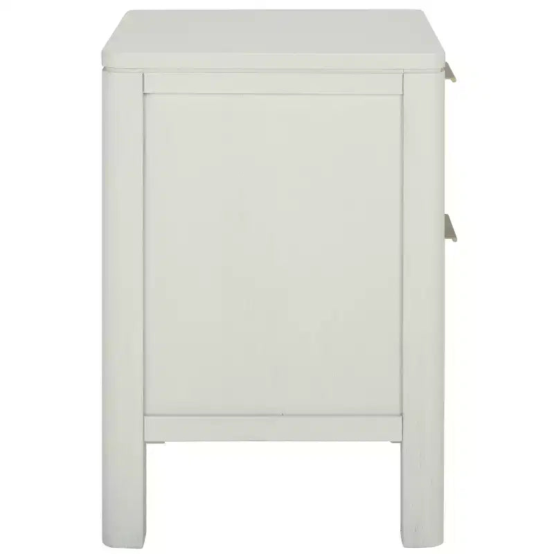 White Nightstand with Drawer, Acacia Wood Veneer Bedside Table
