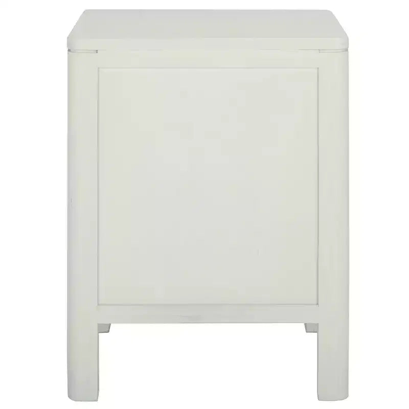 White Nightstand with Drawer, Acacia Wood Veneer Bedside Table