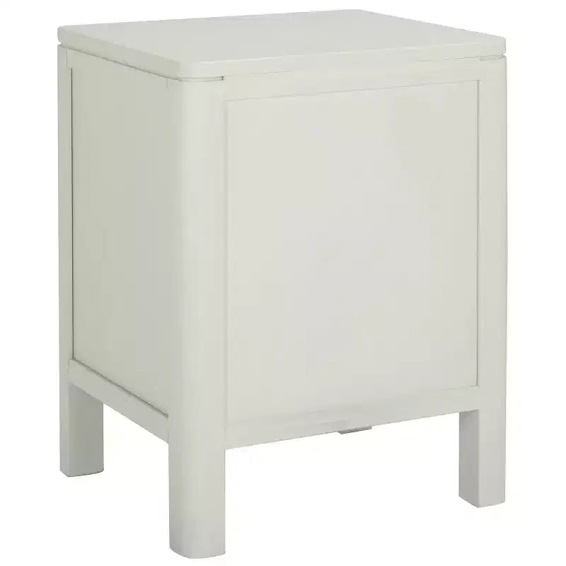 White Nightstand with Drawer, Acacia Wood Veneer Bedside Table