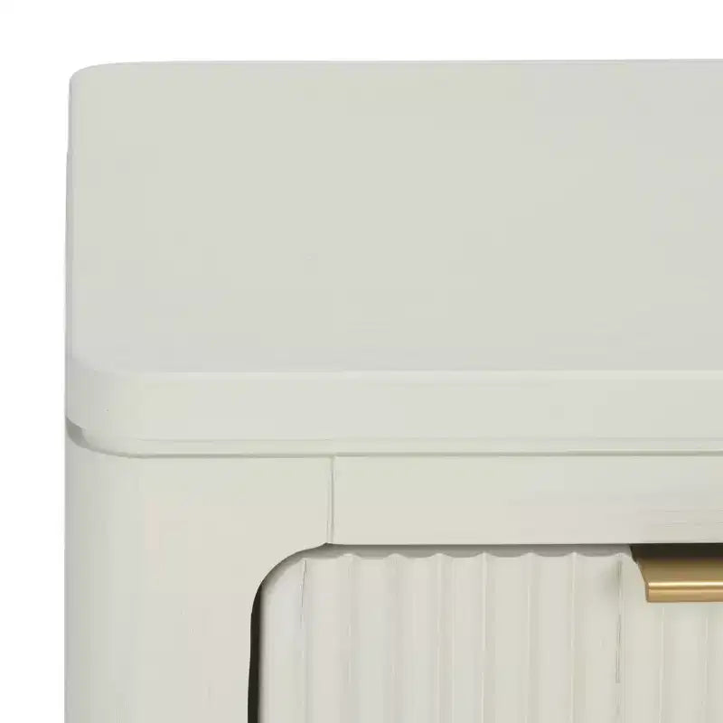 White Nightstand with Drawer, Acacia Wood Veneer Bedside Table