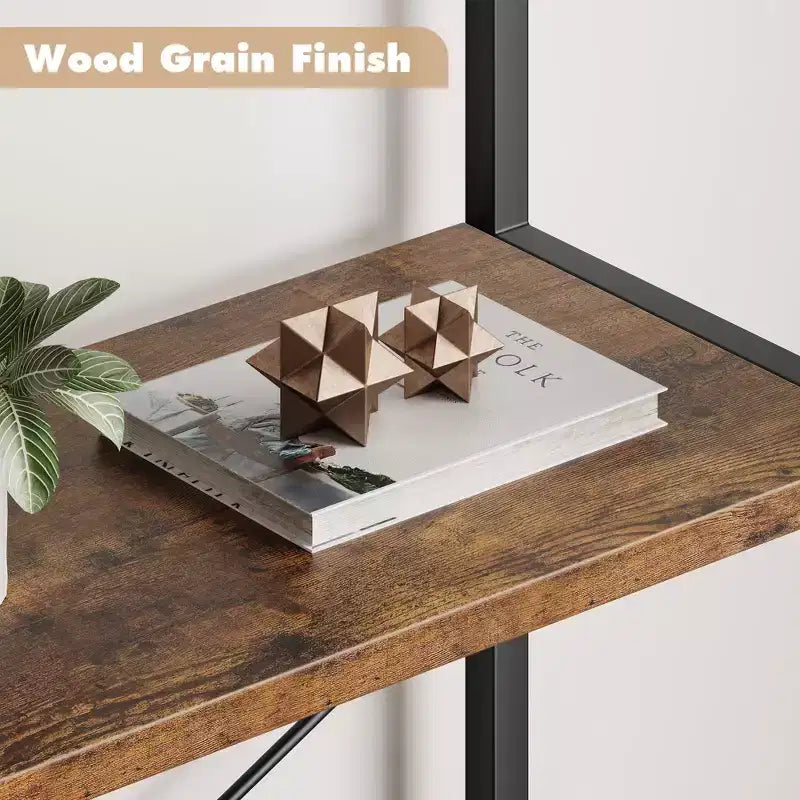 Bookshelf 5 Tier Bookcase Arched Display Racks Tall Standing Bookshelves Metal Frame Modern Storage Rack Shelf Large Wood Book Shelf