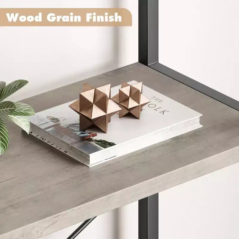 Bookshelf 5 Tier Bookcase Arched Display Racks Tall Standing Bookshelves Metal Frame Modern Storage Rack Shelf Large Wood Book Shelf