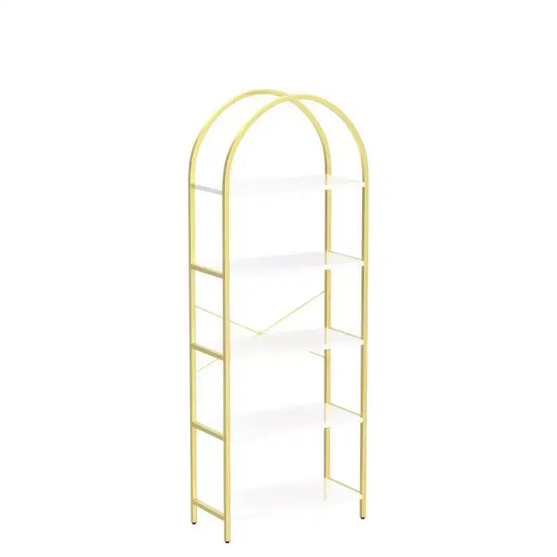 Bookshelf 5 Tier Bookcase Arched Display Racks Tall Standing Bookshelves Metal Frame Modern Storage Rack Shelf Large Wood Book Shelf