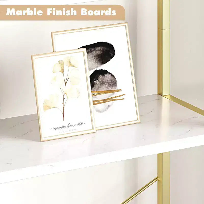Bookshelf 5 Tier Bookcase Arched Display Racks Tall Standing Bookshelves Metal Frame Modern Storage Rack Shelf Large Wood Book Shelf